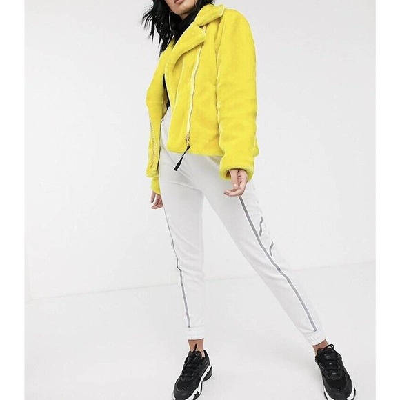 NWT Juicy Couture Black Label Womens Faux Fur Moto Jacket Size Small Yellow - Picture 4 of 12